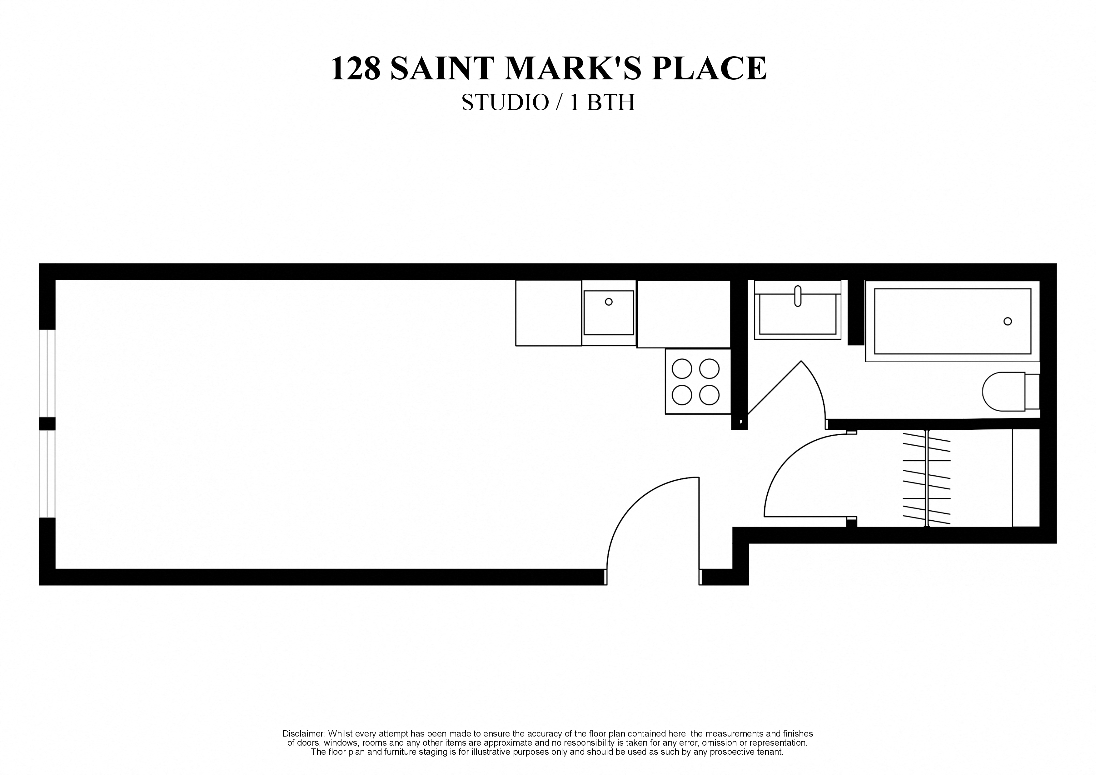 Floor plan for studio, 1 bath, 200 sqft